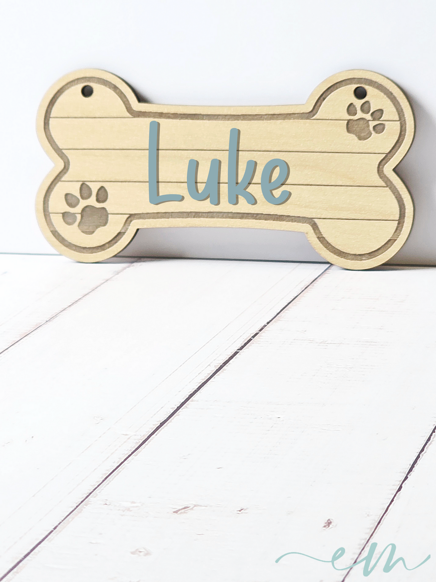 Personalized Oak Wood Dog Bone Nameplate