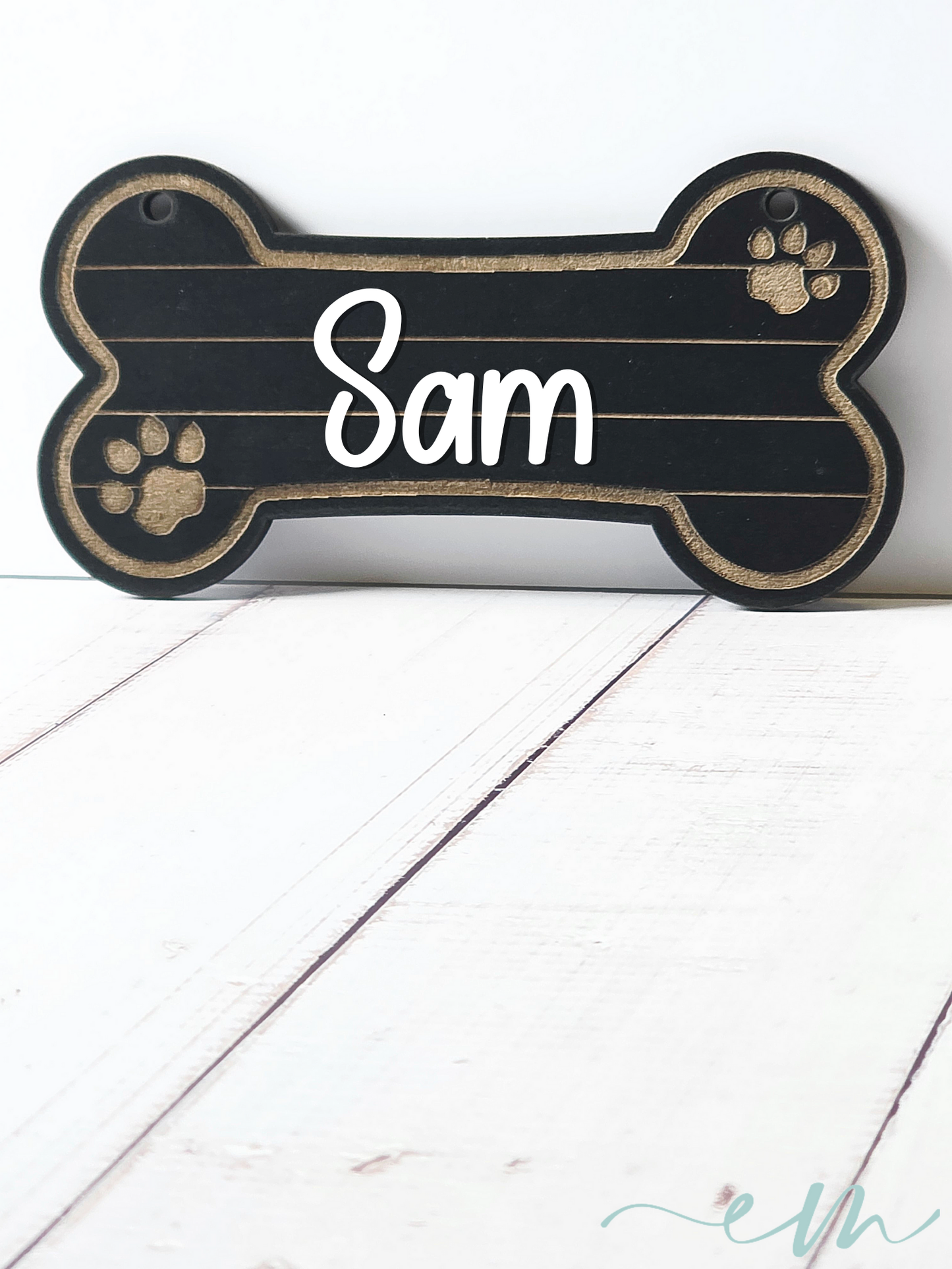 Personalized Black Wood Dog Bone Nameplate