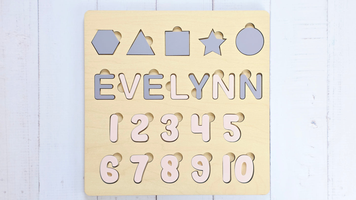 Shapes & Numbers Puzzle with Custom Name Cut-Out