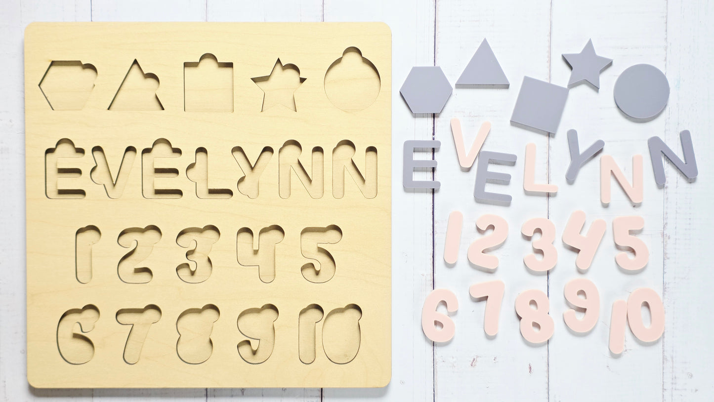 Shapes & Numbers Puzzle with Custom Name Cut-Out
