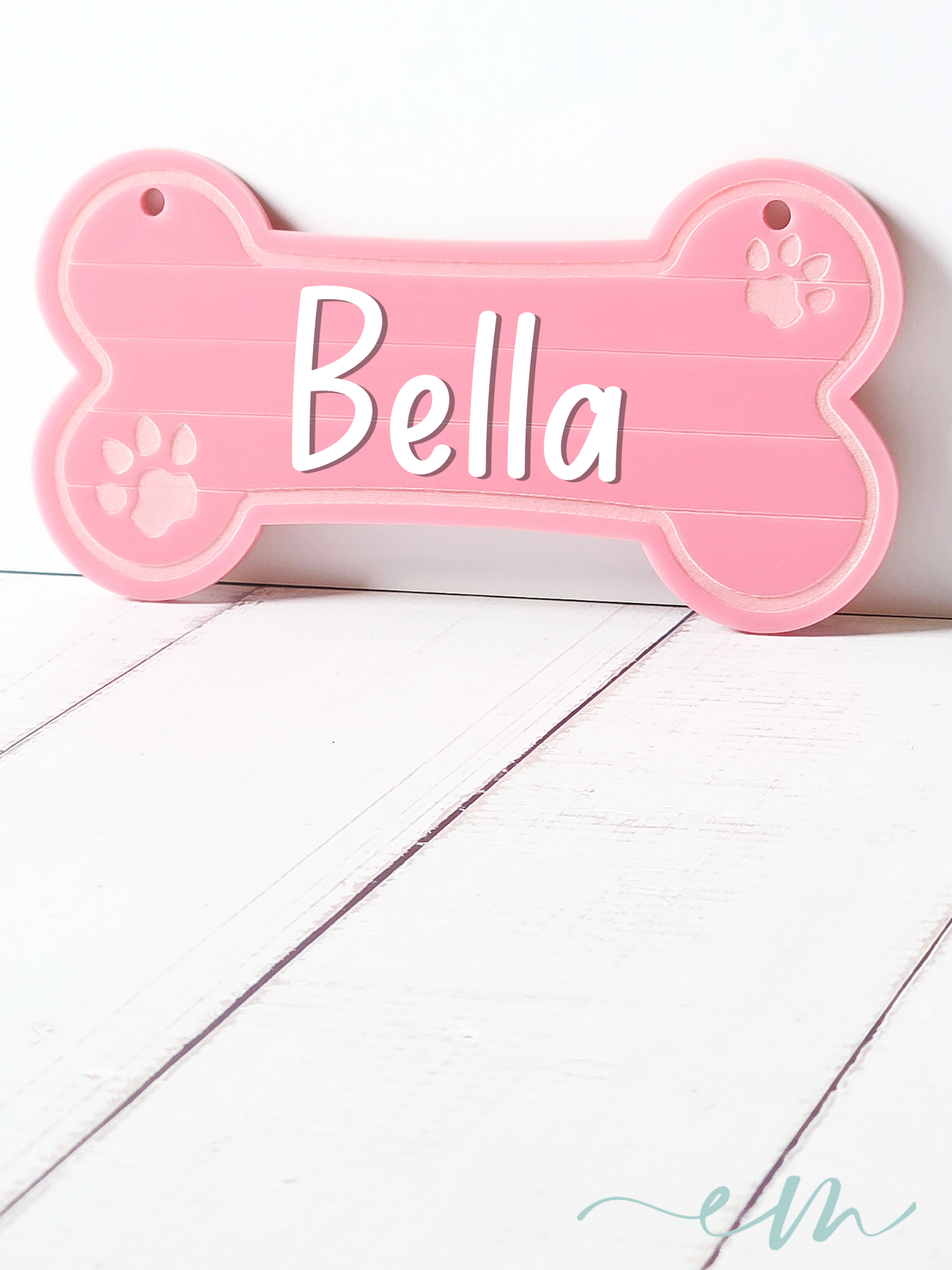 Personalized Pink Acrylic Dog Bone Nameplate
