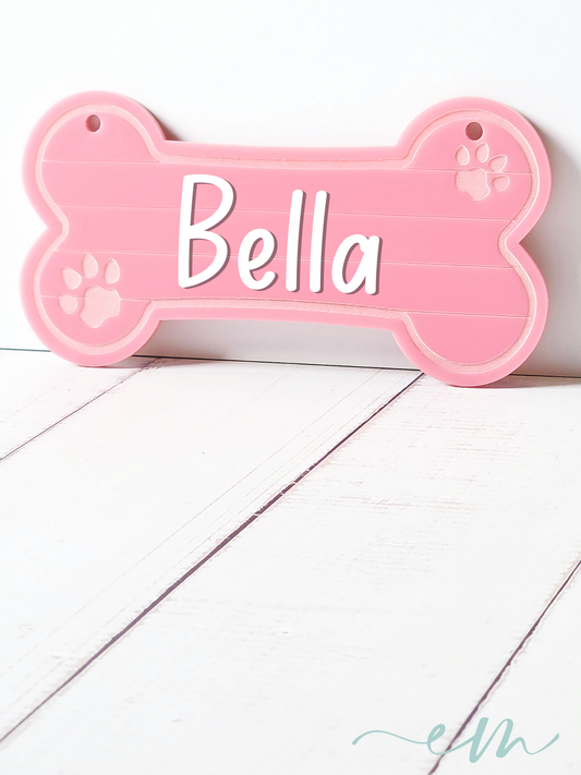 Personalized Pink Acrylic Dog Bone Nameplate