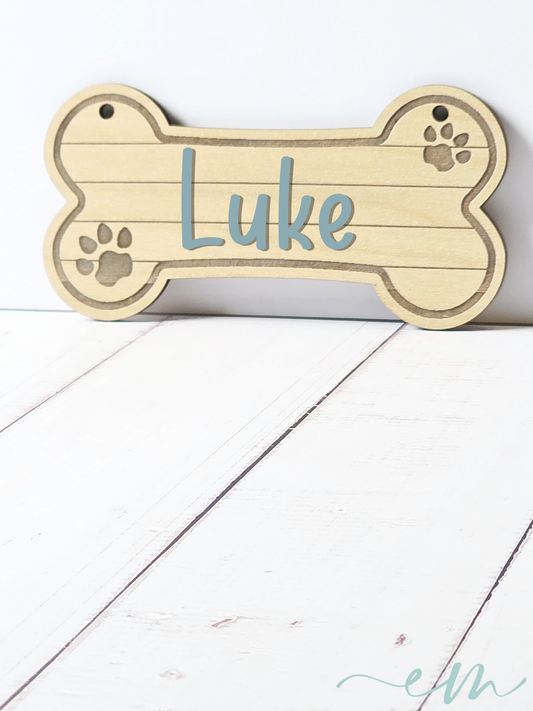 Personalized Oak Wood Dog Bone Nameplate