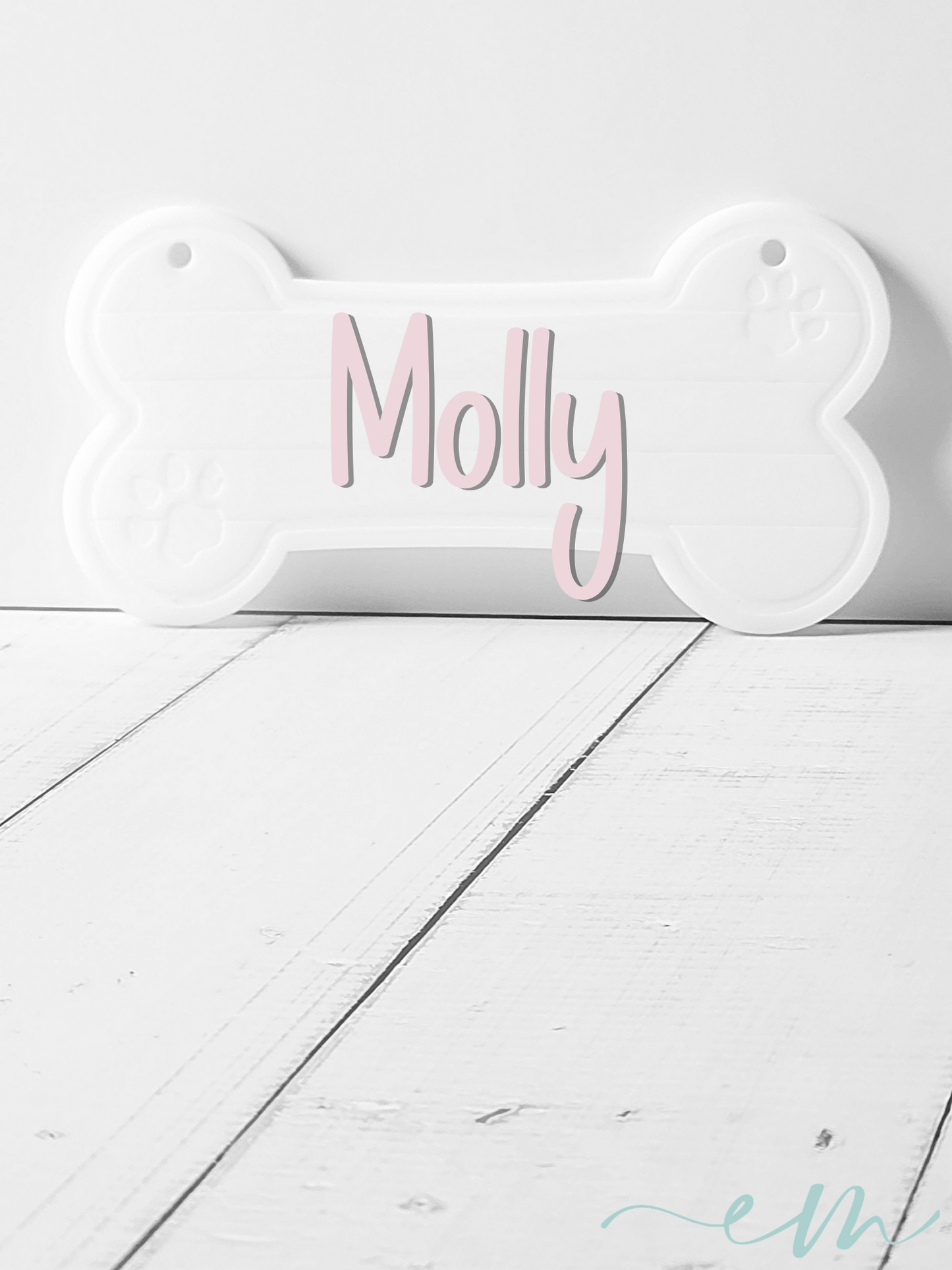 Personalized White Acrylic Dog Bone Nameplate
