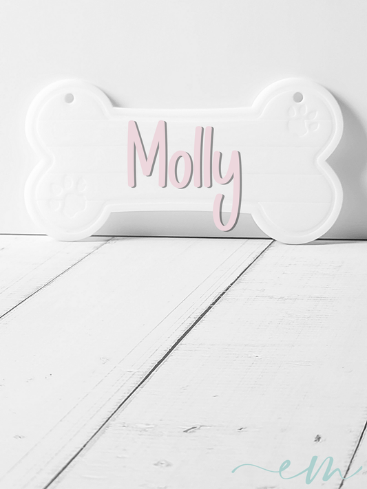 Personalized White Acrylic Dog Bone Nameplate