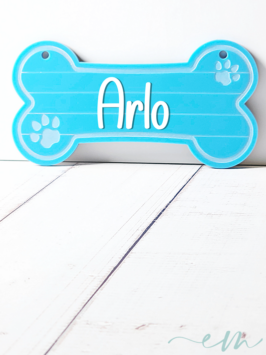 Personalized Blue Acrylic Dog Bone Nameplate