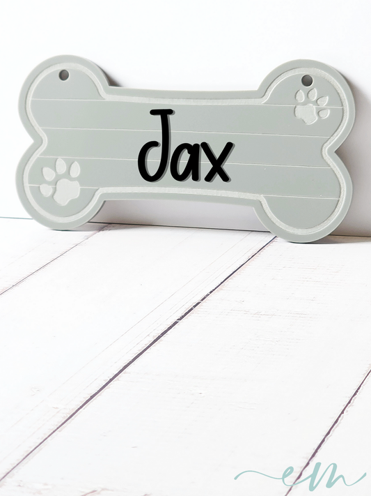Personalized Gray Acrylic Dog Bone Nameplate