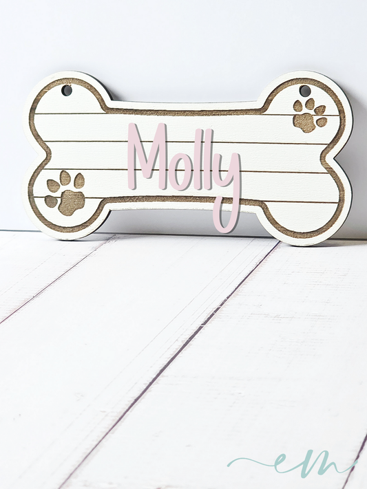 Personalized White Wood Dog Bone Nameplate