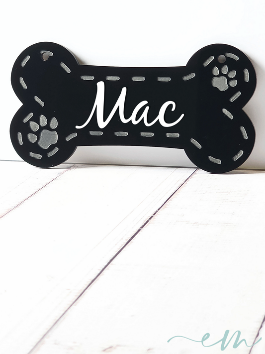 Personalized Black Acrylic Dog Bone Nameplate