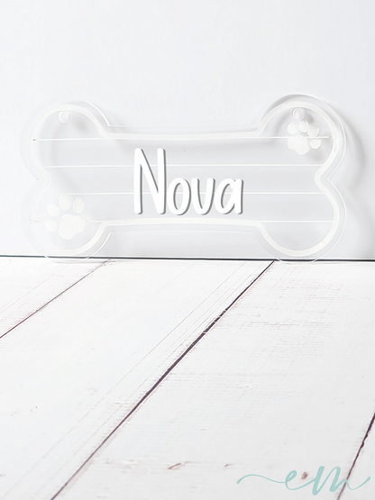 Personalized Clear Acrylic Dog Bone Nameplate