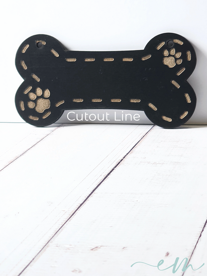 Personalized Black Wood Dog Bone Nameplate