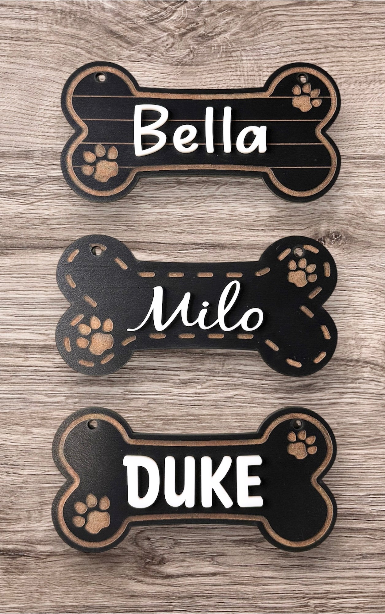 Dog Bone-Shaped Wooden Nameplate TruFlat® Black