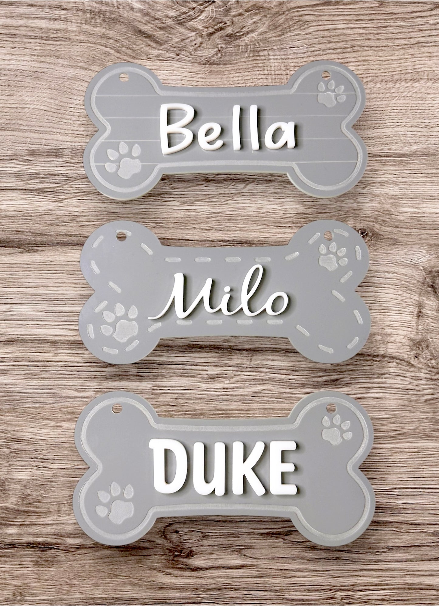 Dog Bone-Shaped Grey Acrylic Nameplate