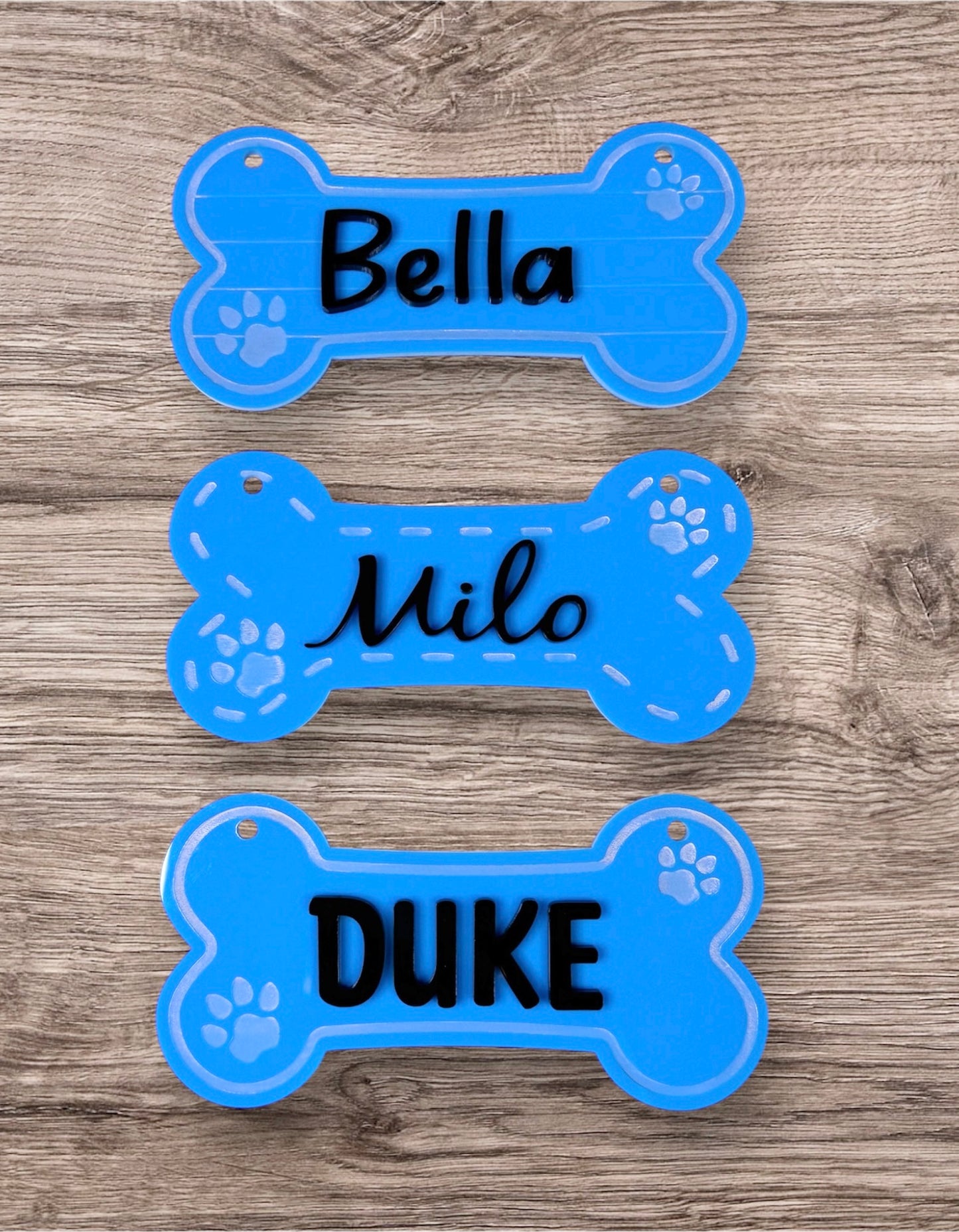 Dog Bone-Shaped Blue Acrylic Nameplate