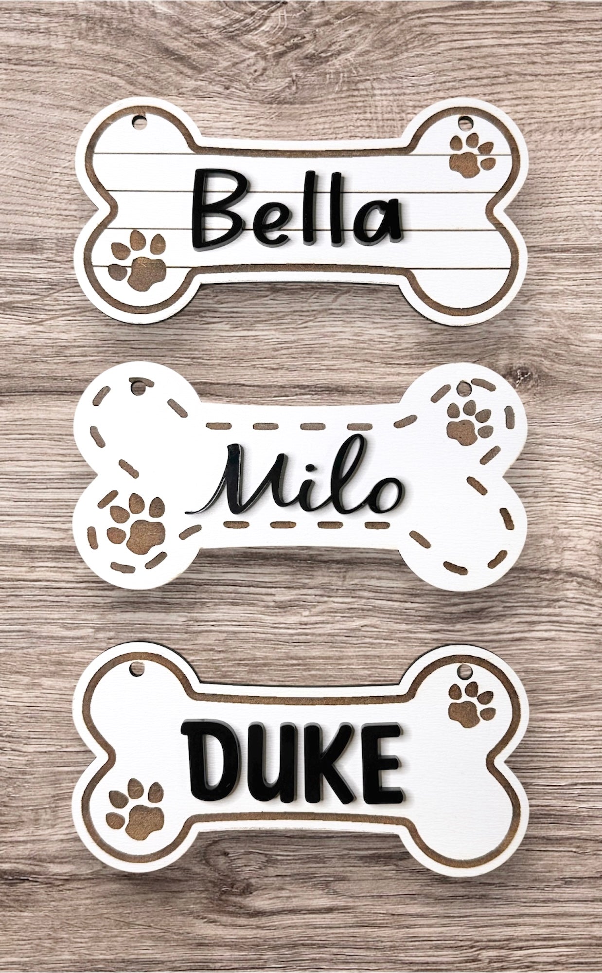 Dog Bone-Shaped Wooden Nameplate TruFlat® White