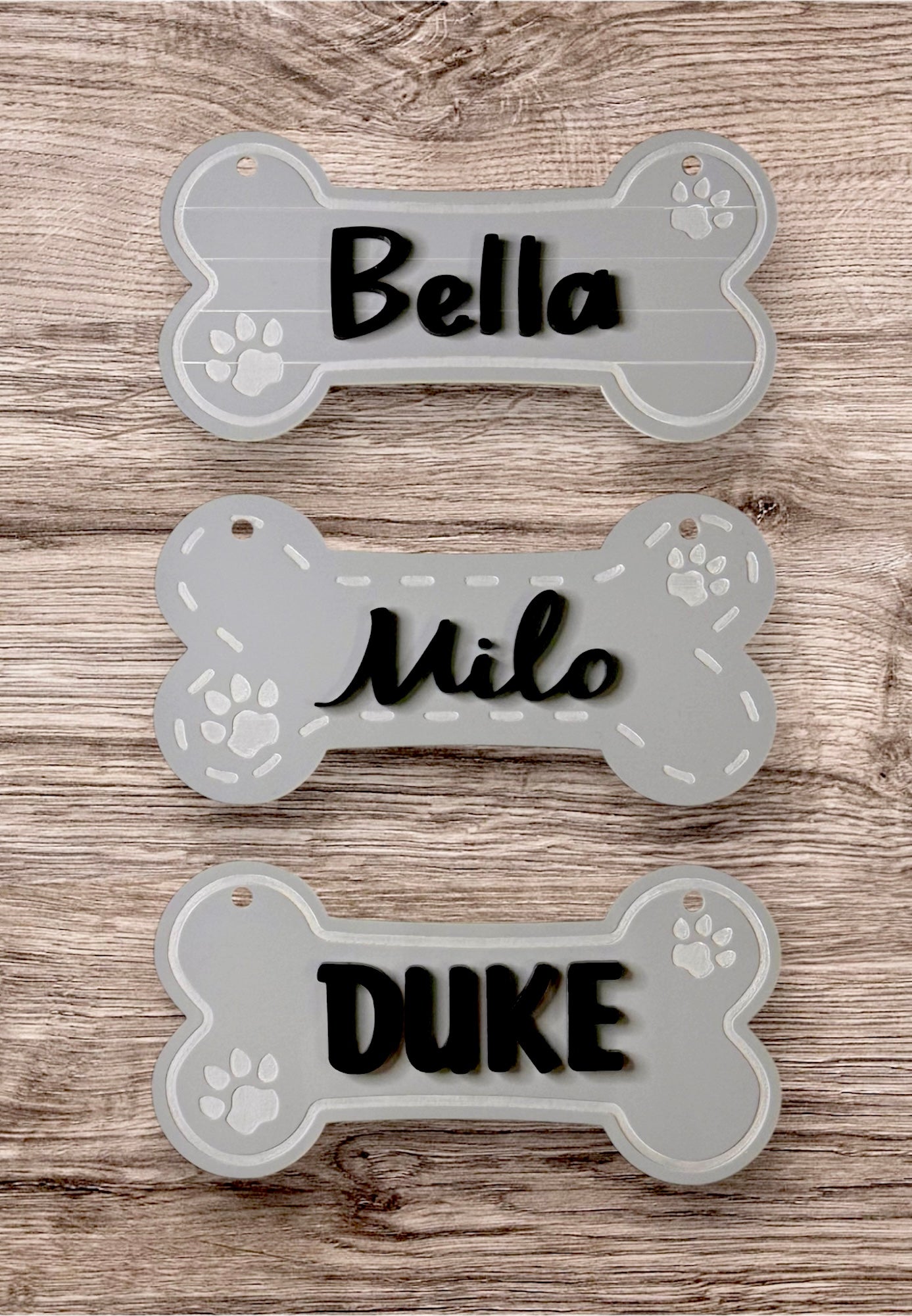 Dog Bone-Shaped Grey Acrylic Nameplate