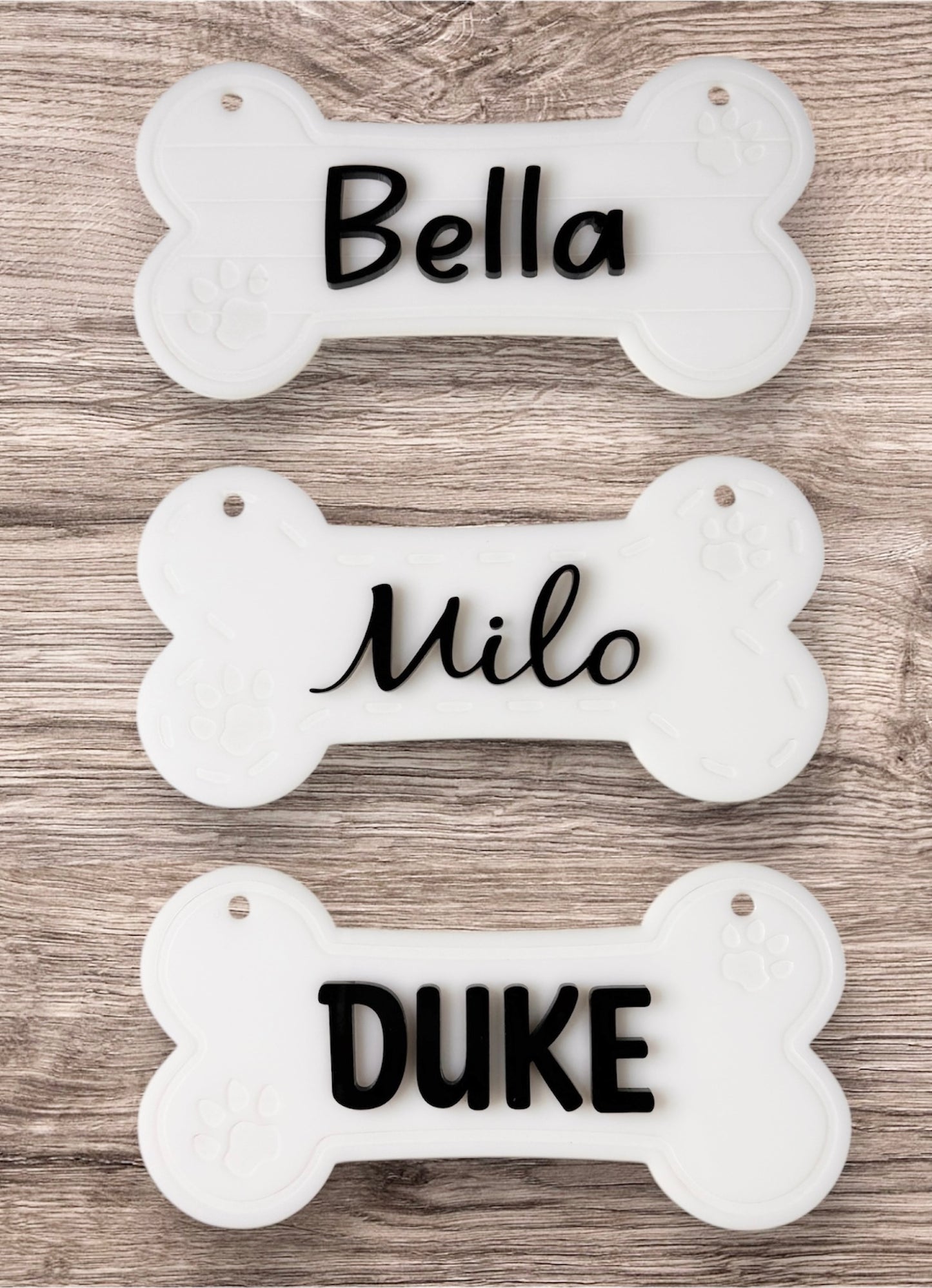 Dog Bone-Shaped White Acrylic Nameplate