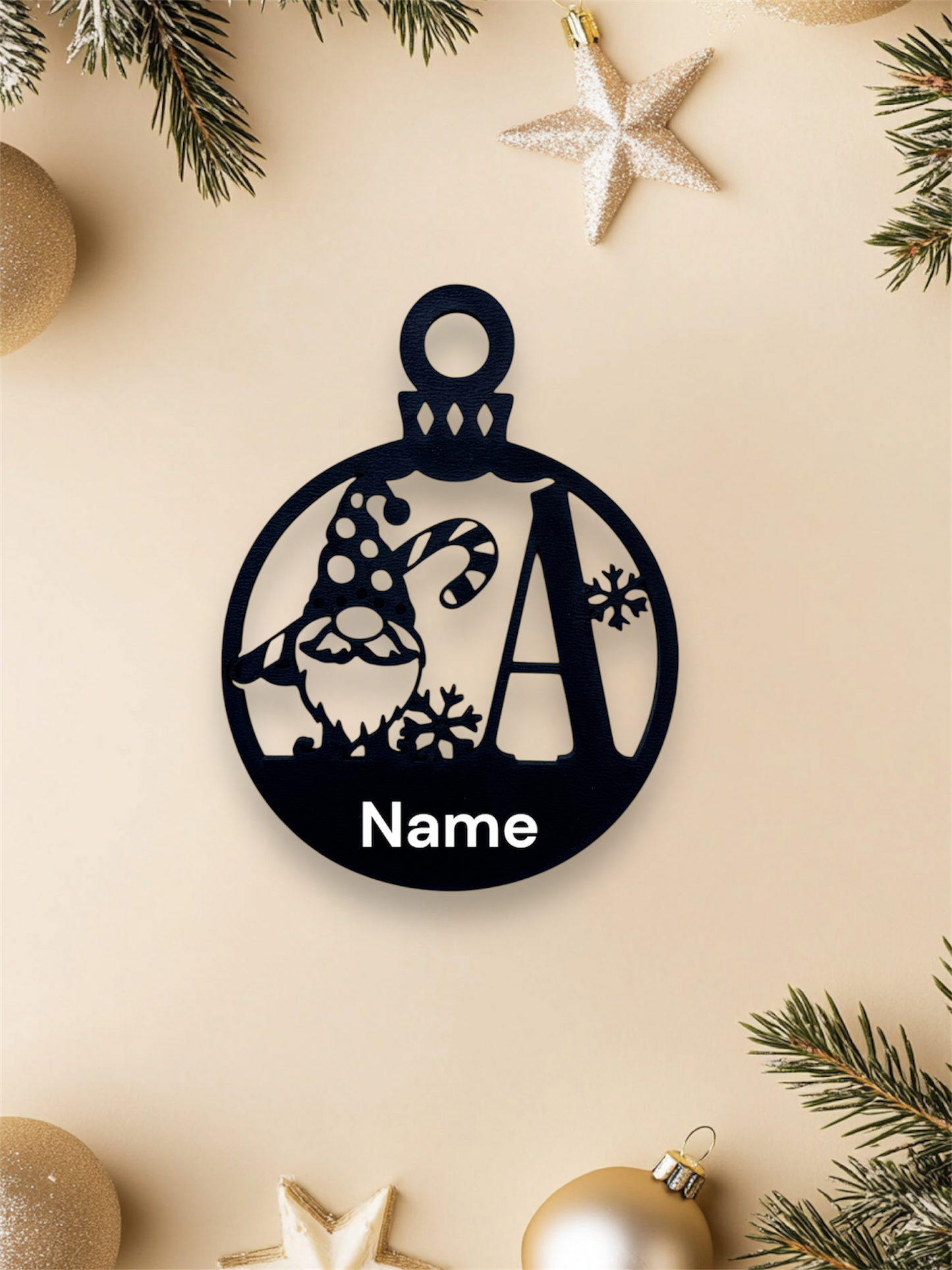 Gnome Christmas Monogram Ornament