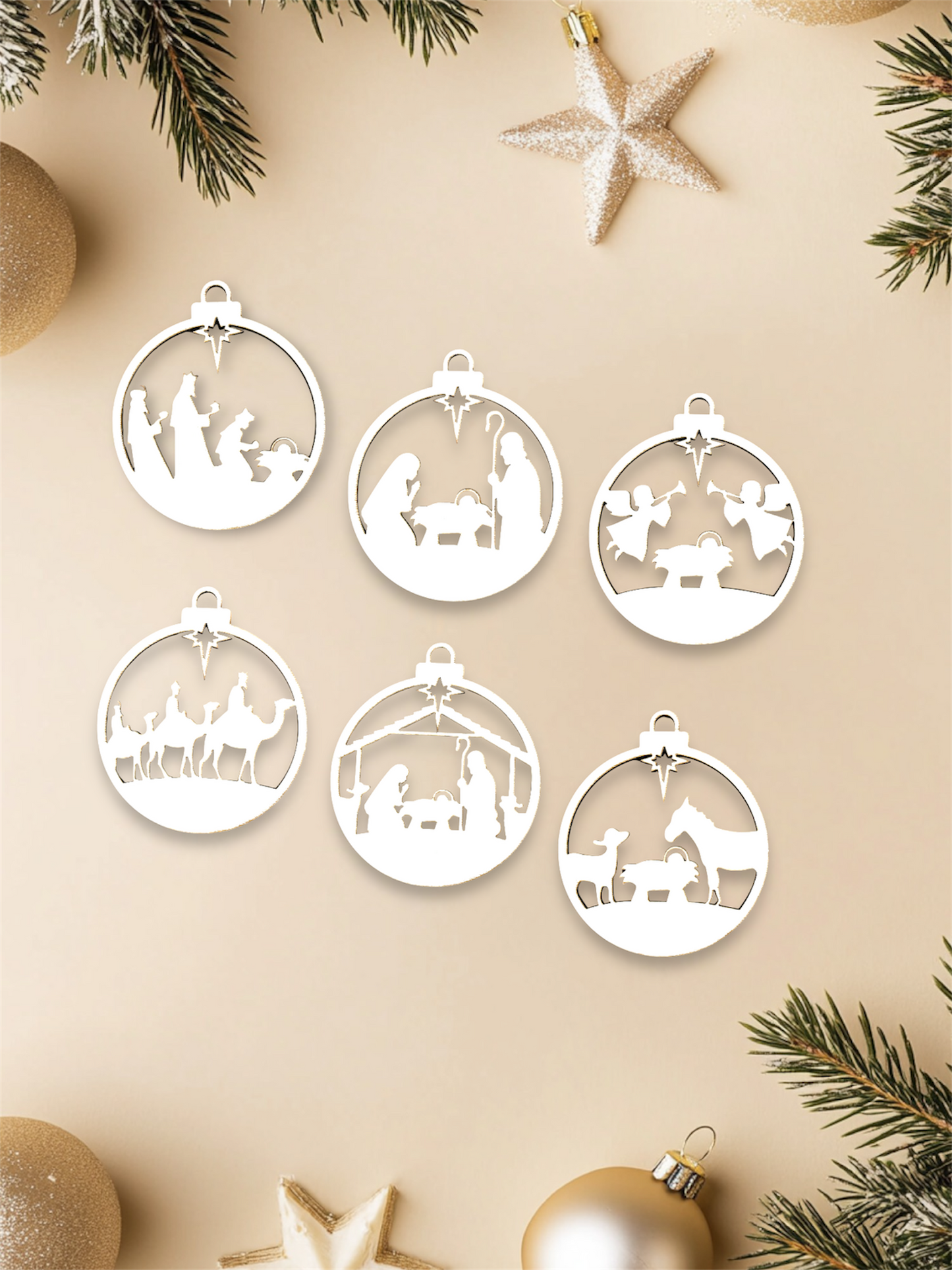 Nativity Scene Wood Ornament Set of 6