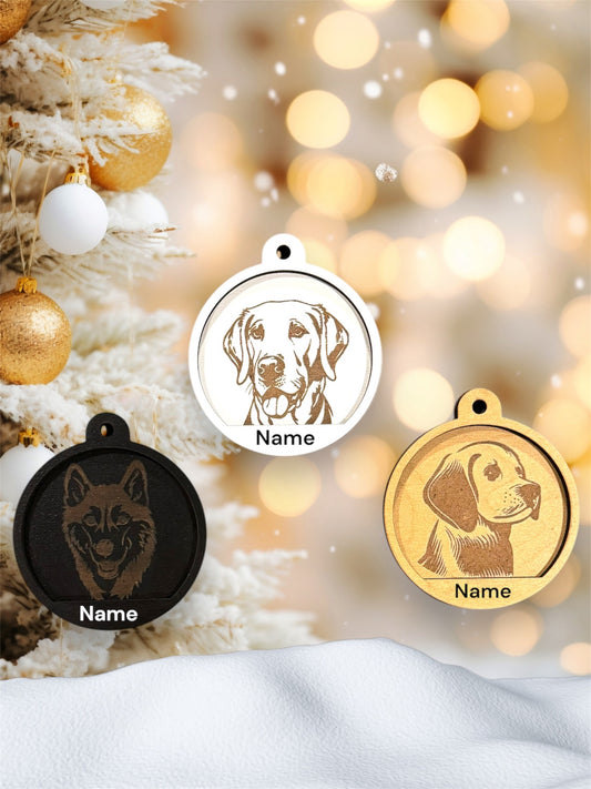 Engraved Dog Head Wood Ornaments