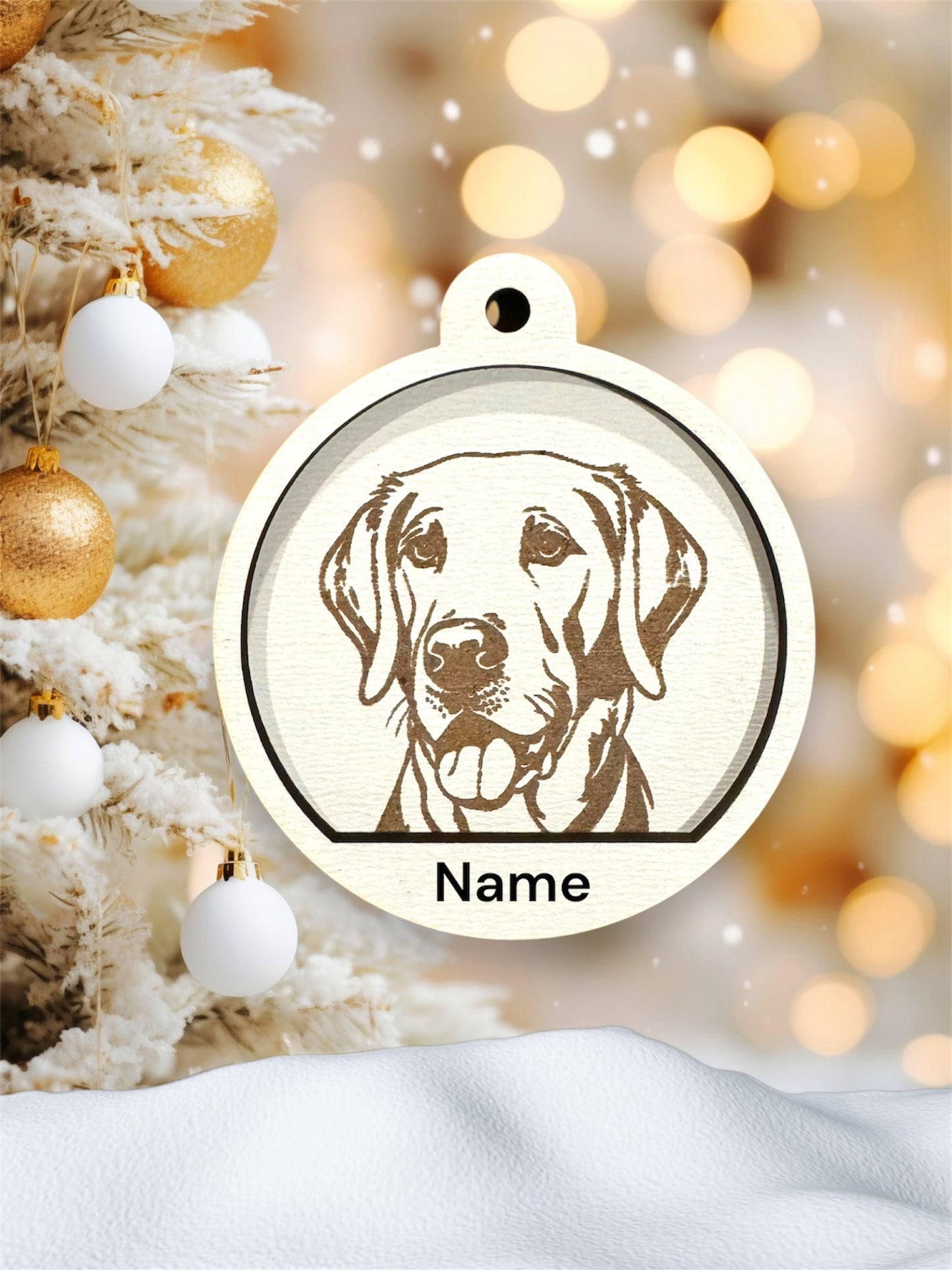 Engraved Dog Head Wood Ornaments