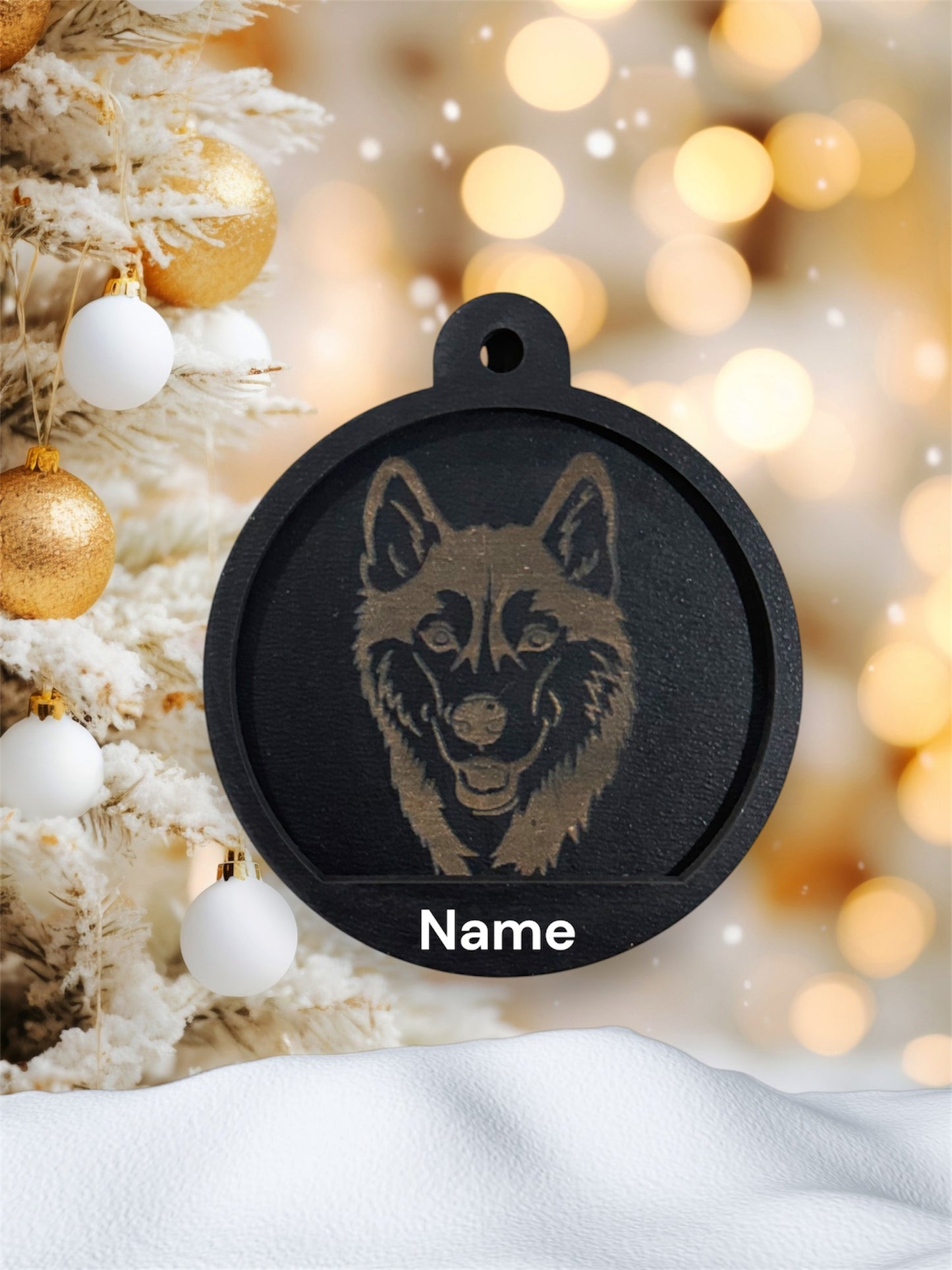 Engraved Dog Head Wood Ornaments