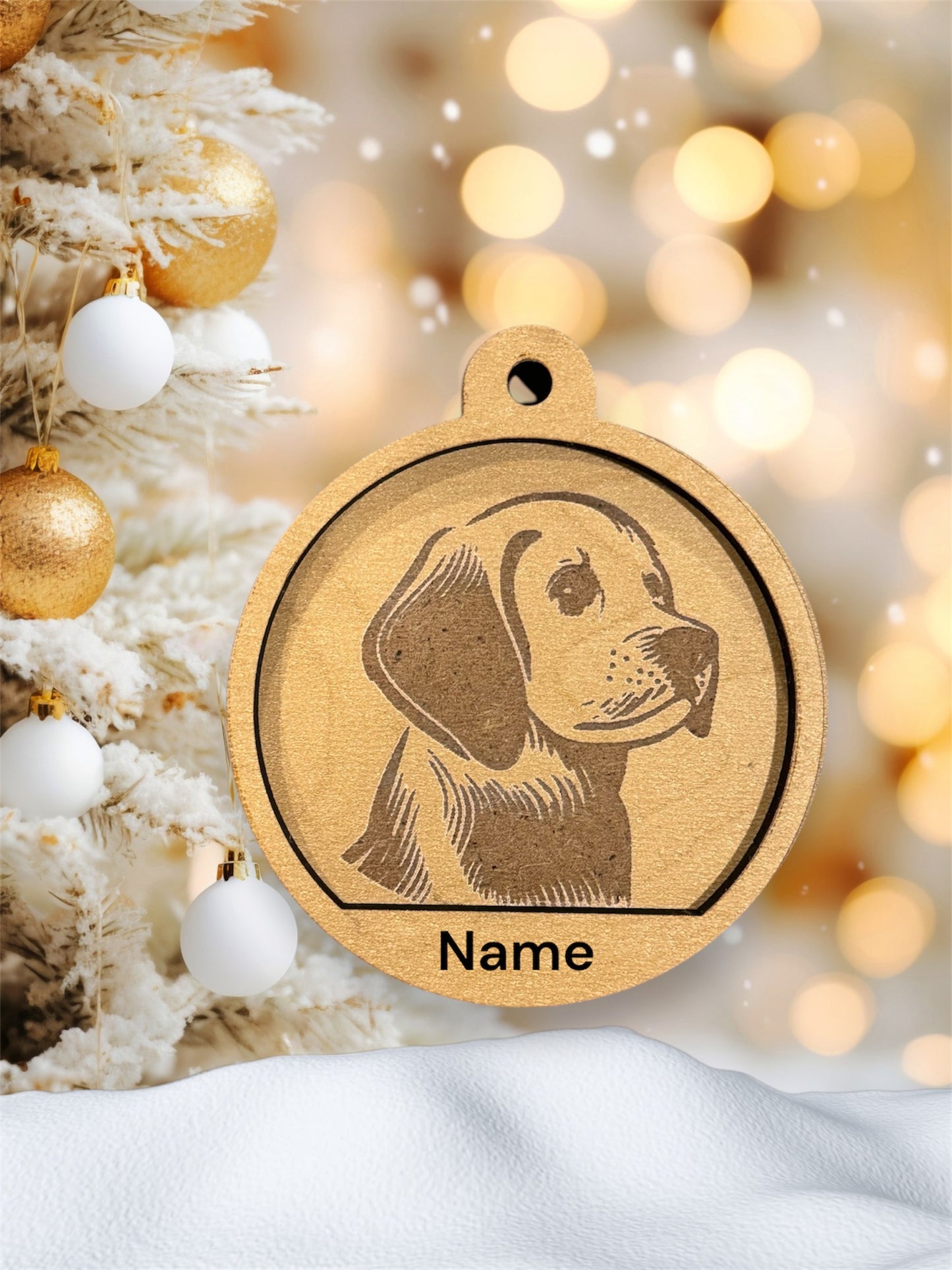 Engraved Dog Head Wood Ornaments