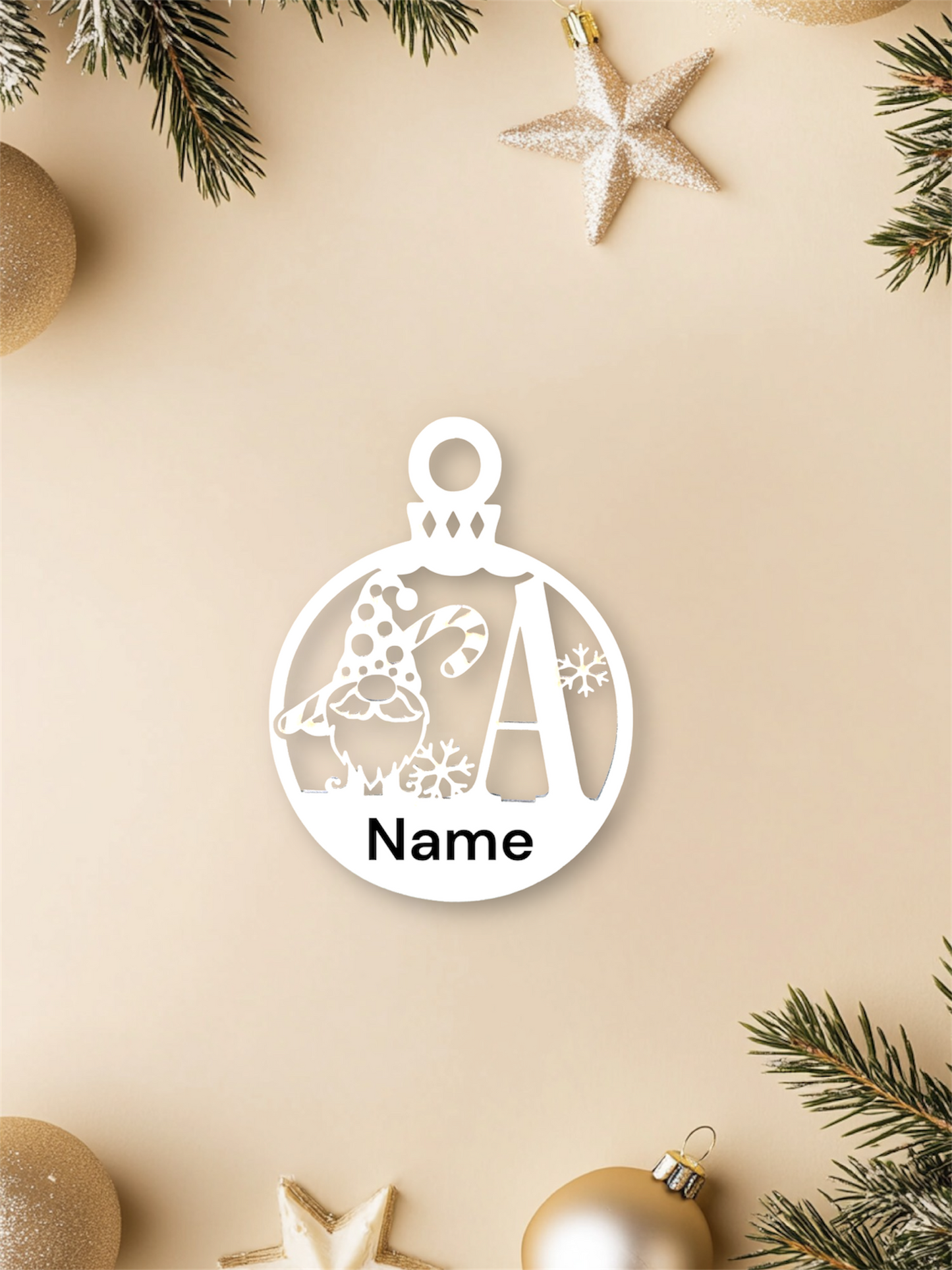 Gnome Christmas Monogram Ornament