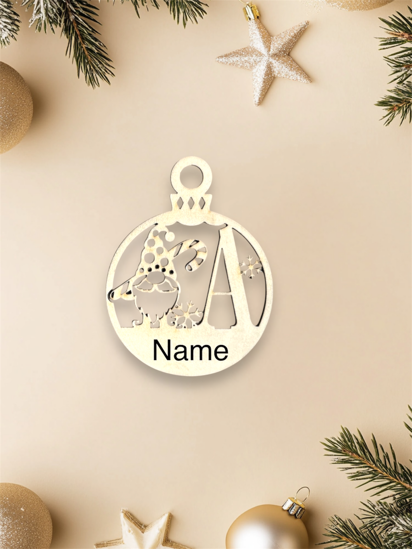 Gnome Christmas Monogram Ornament