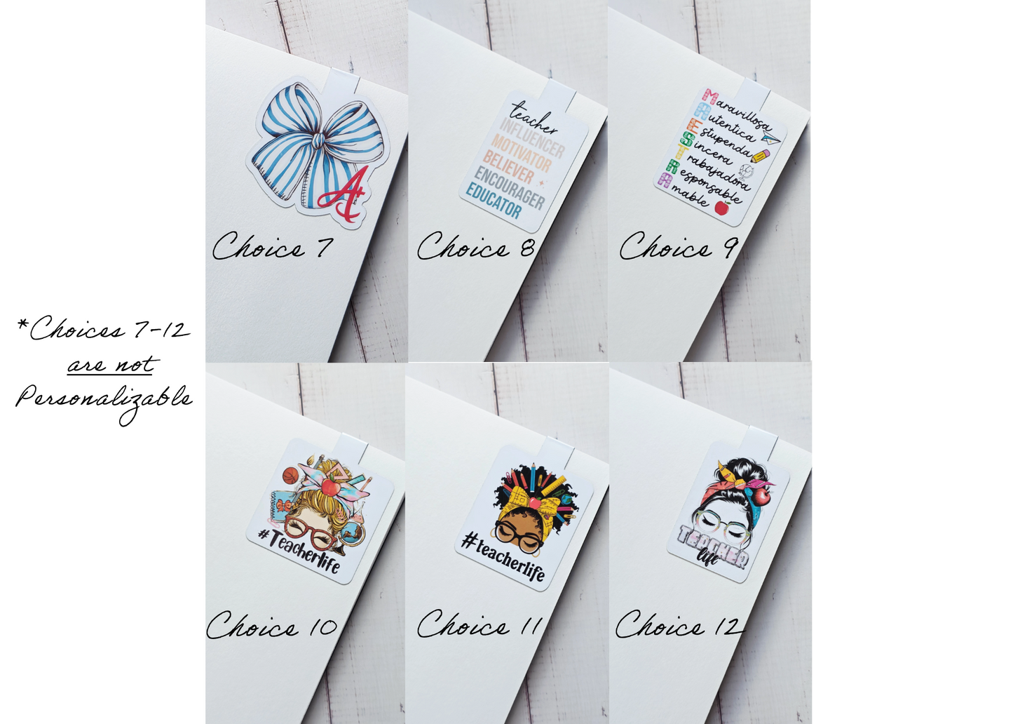 Teacher Theme Magnetic Bookmarks (Choose Your Own Set of 3 – Some Designs Personalizable)